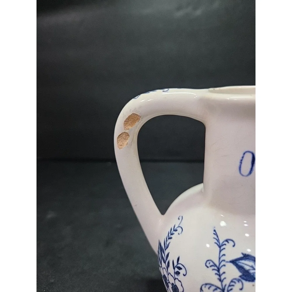 Blue Peony Oil‎ Cruet, Handpainted Floral Oil Bottle, Vintage Floral Home Decor